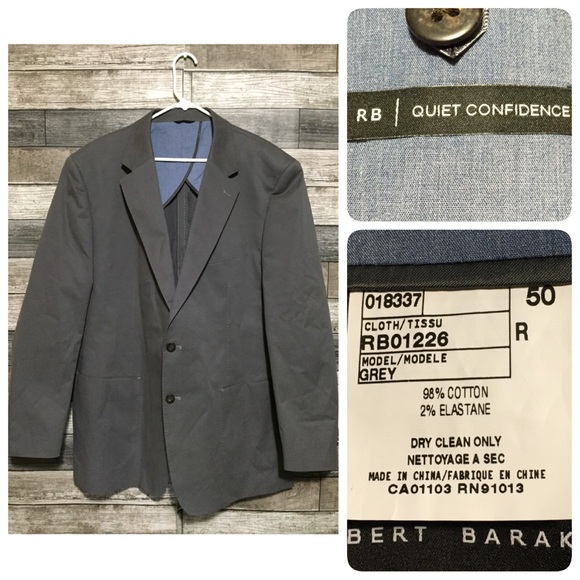 Robert Barakett Quiet Confidence Blazer Men’s 50R Gray 2 Button Cotton Blend